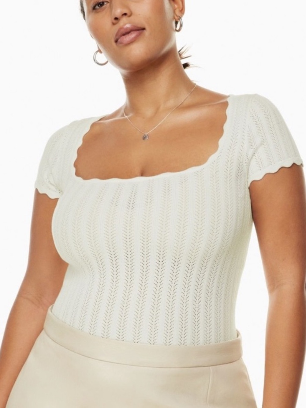 Aritzia Wilfred Cream Scallop Knit Top